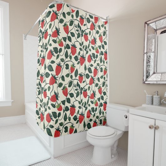 Rideaux De Douche Motif de vigne fraise (En situation)