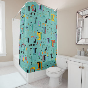 Rideaux De Douche Motif de visages anciens maya tribaux abstraits 1