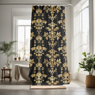Rideaux De Douche Motif décoratif à fleurs dorées qui attire l'oeil
