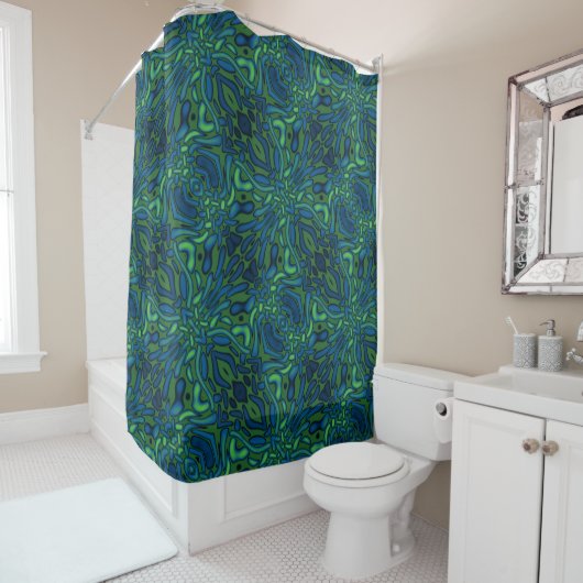 Rideaux De Douche Motif décoratif bleu foncé vert (En situation)