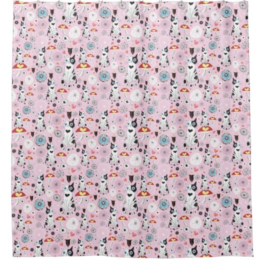 Rideaux De Douche motif des chats et des fleurs (Devant)