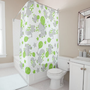 Rideaux De Douche Motif Des Eléphants, Eléphants Mignons - Grey Vert