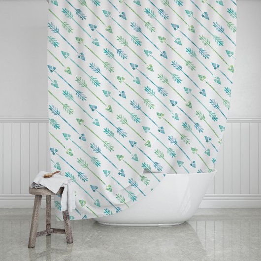 Rideaux De Douche Motif des flèches d'aquarelle verte et bleue