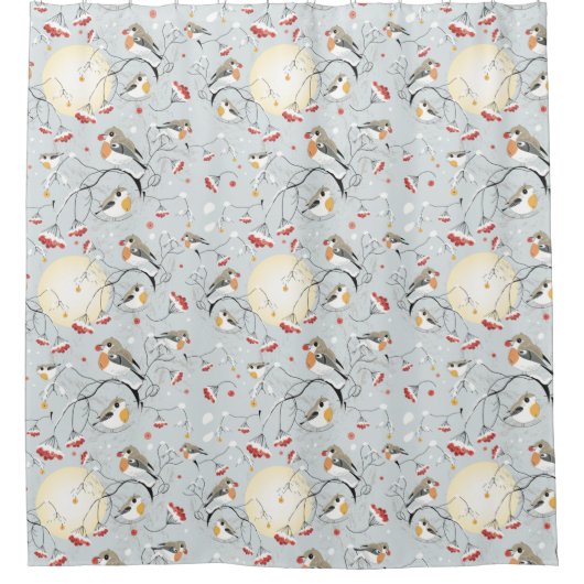 Rideaux De Douche Motif des oiseaux d'hiver (Devant)