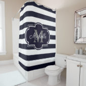 Rideaux De Douche Motif des rayures de la marine bleue (En situation)