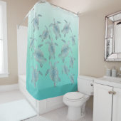 Rideaux De Douche Motif des tortues de mer turquoise argentée (En situation)