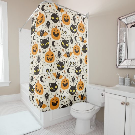Rideaux De Douche Motif d'Halloween rétro (En situation)