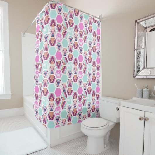 Rideaux De Douche Motif d'hexagone d'aquarelle (En situation)