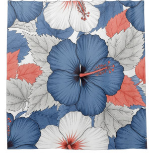 Rideaux De Douche Motif d'Hibiscus Tropical Côtier (1)