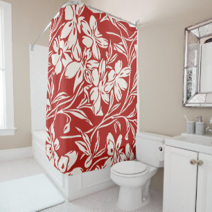 Rideaux De Douche Motif d'illustration florale abstraite rouge éléga