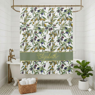 Rideaux De Douche Motif d'olive de campagne française à l'aquarelle