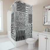 Rideaux De Douche Motif doodle noir et blanc sans couture. Dessin ma (En situation)