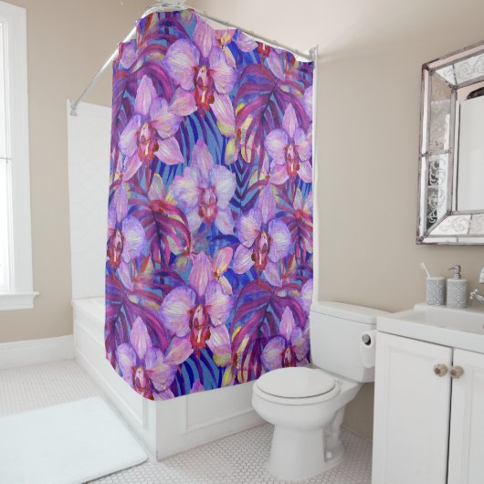 Rideaux De Douche Motif d'orchidée violette (En situation)