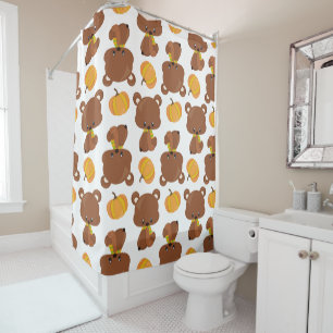 Rideaux De Douche Motif D'Ours, Ours Mignons, Automne, Citrouille