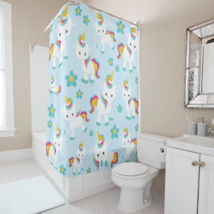Rideaux De Douche Motif D'Unicornes, De Mignons Unicornes, Fleurs