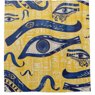 Rideaux De Douche Motif égyptien jaune et bleu - Oeil de Horus