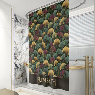 Rideaux De Douche Motif élégant de Ginkgo Monogramme de nom Tons de