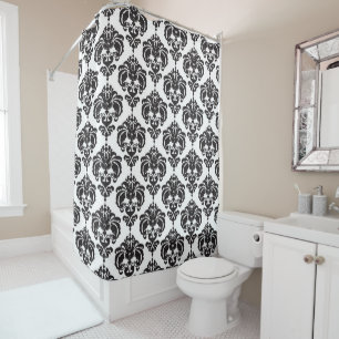 Rideaux De Douche Motif élégant moderne chic damassé noir et blanc