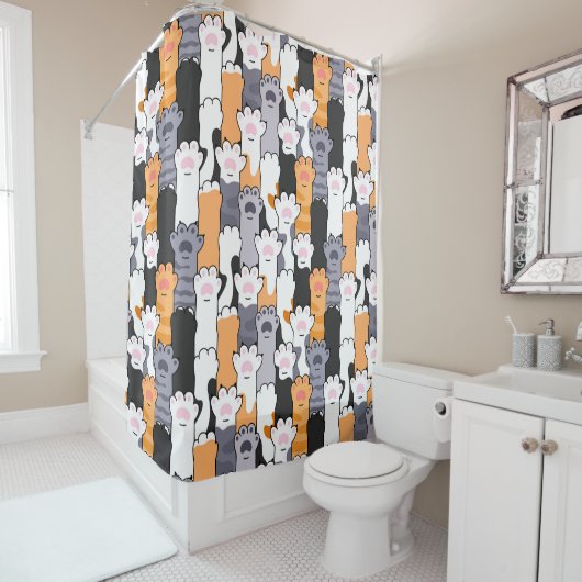 Rideaux De Douche Motif Empreintes de Chat (En situation)