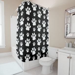 Rideaux De Douche Motif, Empreintes de pattes, pattes de chien, noir