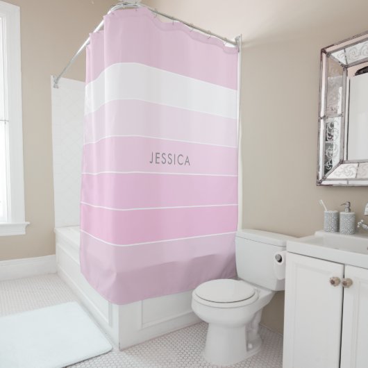 Rideaux De Douche Motif en bande rose chic (En situation)