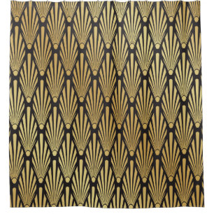 Rideaux De Douche Motif en feuille de palmier Art Déco noir et or in