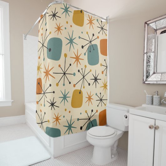 Rideaux De Douche Motif en forme d'étoile de style Mid Century Moder (En situation)