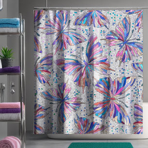 Rideaux De Douche Motif en mosaïque papillon - pastels