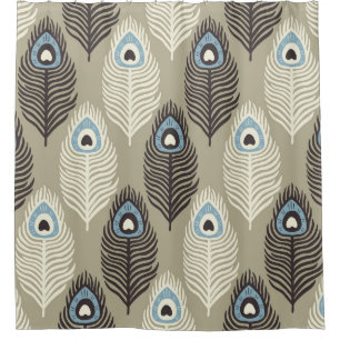 Rideaux De Douche Motif en plumes de paon, style vintage.