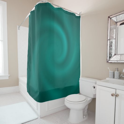 Rideaux De Douche Motif en spirale verte et turquoise. (En situation)