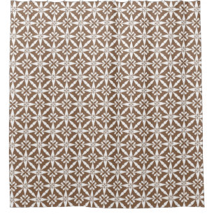 Rideaux De Douche Motif étoile Ikat - Taupe brun clair et blanc
