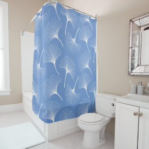 Rideaux De Douche Motif feuille abstrait blanc et bleu