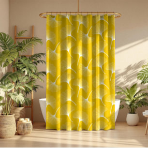Rideaux De Douche Motif feuille abstrait blanc et jaune