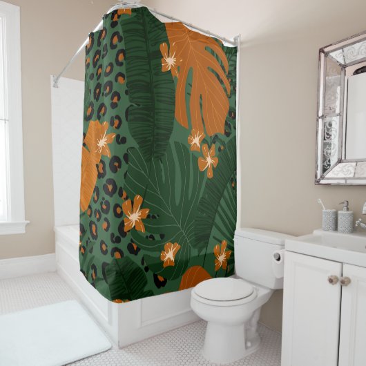 Rideaux De Douche Motif Feuille exotique léopard tropique (En situation)