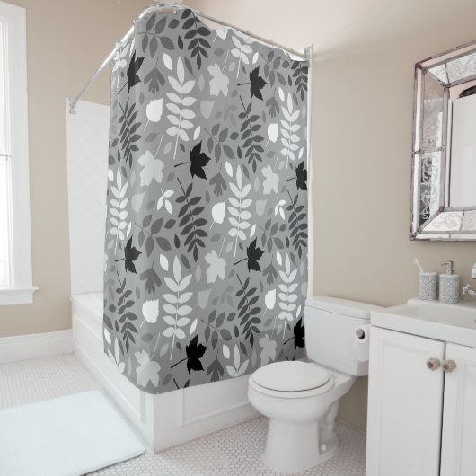Rideaux De Douche Motif Feuille tombé Monochrome sur Grey (En situation)