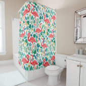 Rideaux De Douche Motif Flamants roses roses et fleurs tropicales (En situation)
