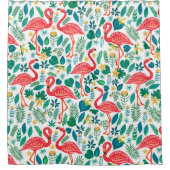 Rideaux De Douche Motif Flamants roses roses et fleurs tropicales (Devant)