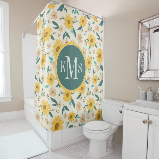 Rideaux De Douche Motif Fleur de marguerite jaune (En situation)