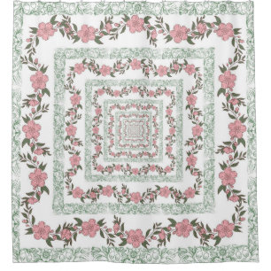 Rideaux De Douche Motif Fleur Rétro Années 70 Y2K Bordure Rose Vert