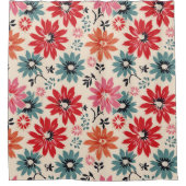 Rideaux De Douche Motif Fleur Rétro Rouge Orange Bleu (Devant)
