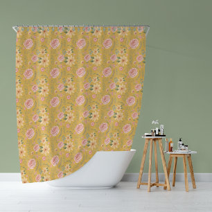 Rideaux De Douche Motif Fleur sauvage Vintage Rose jaune Custard