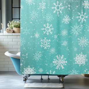 Rideaux De Douche Motif Flocons de Neige Bleu Turquoise Doux Gel Hiv