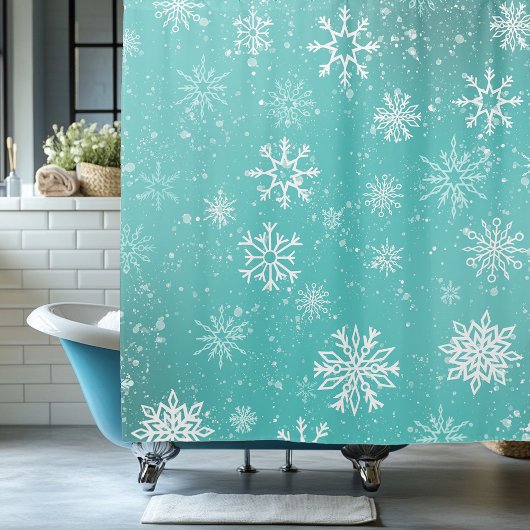 Rideaux De Douche Motif Flocons de Neige Bleu Turquoise Doux Gel Hiv