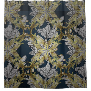 Rideaux De Douche Motif floral avec éléments or Arrière - plan bleu