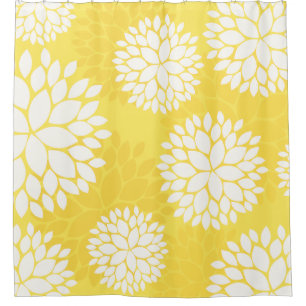 Rideaux De Douche Motif floral blanc jaune