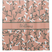 Rideaux De Douche Motif floral blanc rose et vert monogrammé  (Devant)