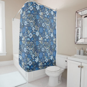 Rideaux De Douche motif floral bleu barbeau