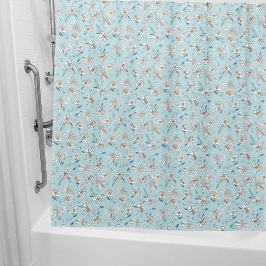 Rideaux De Douche motif floral bleu clair rétro