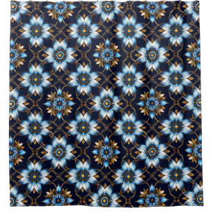 Rideaux De Douche Motif floral bleu et or élégant