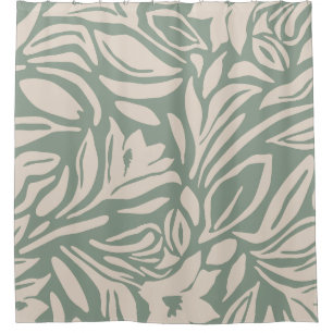Rideaux De Douche Motif floral botanique en sauge et crème